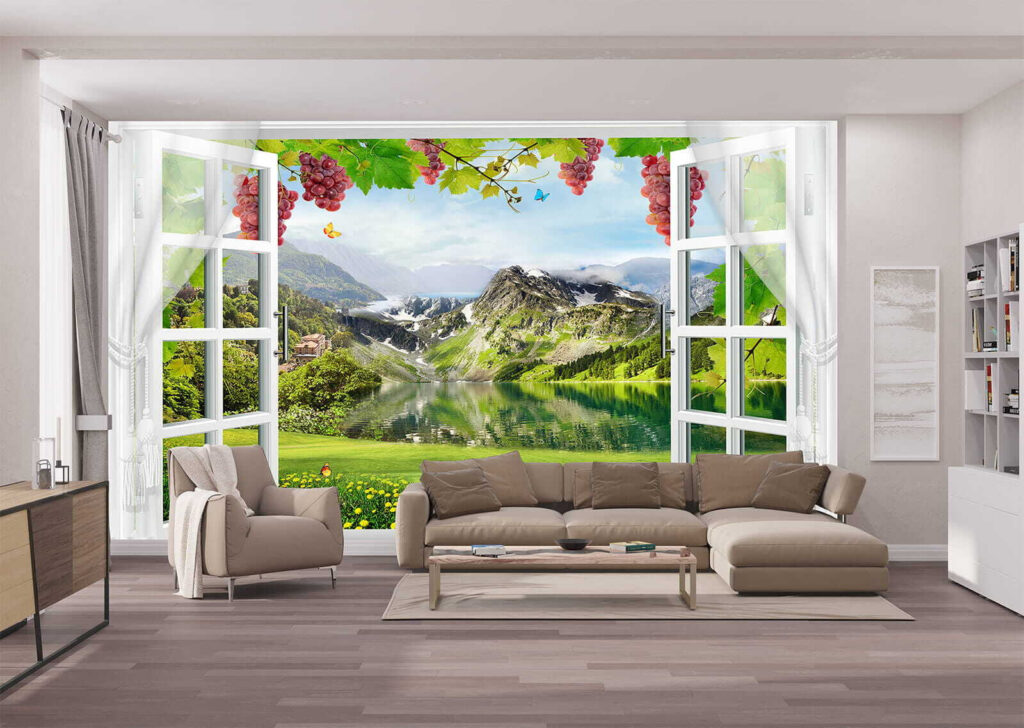 Bergmeer achter een druivenraam — interieur 2