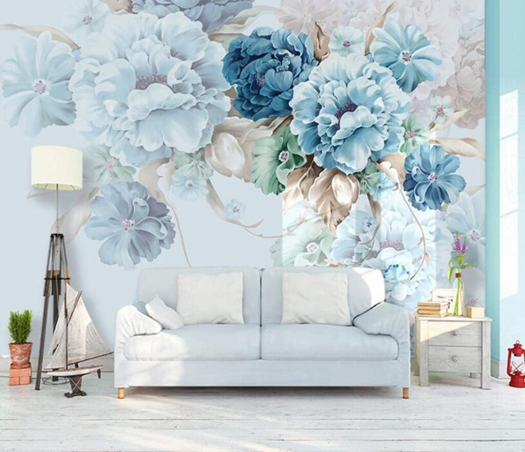 Zachte bloemen in rustige blauwe tinten in een interieur