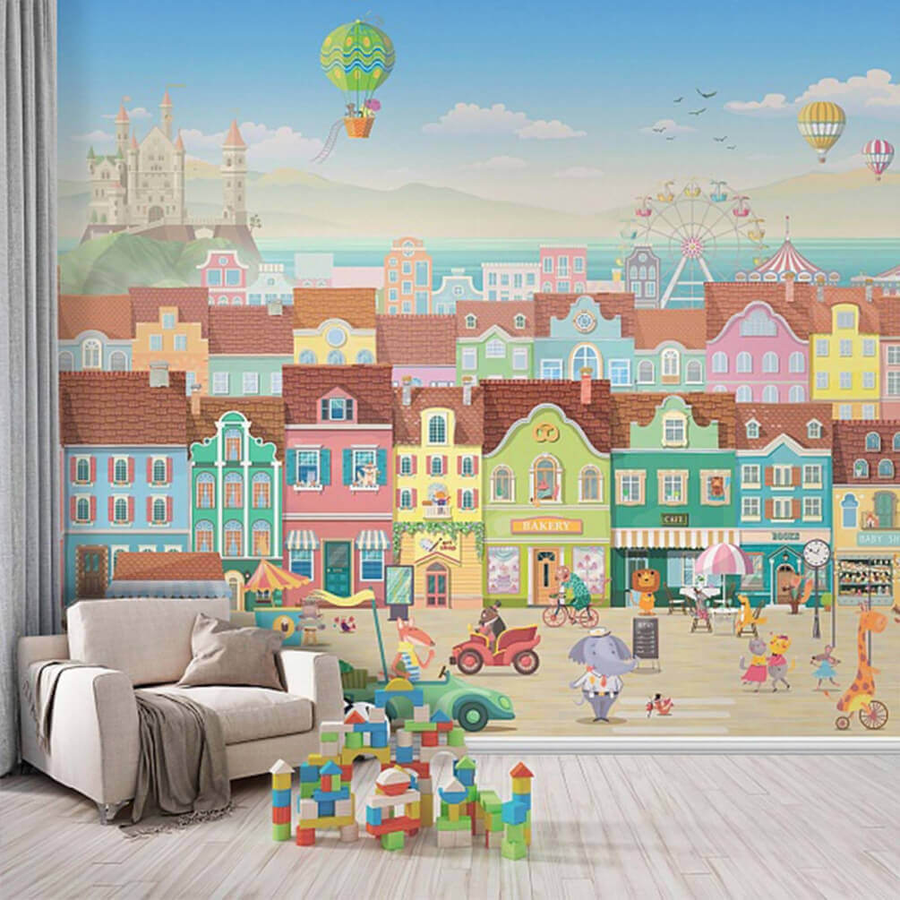 Kleurige huizen, levendige straat — interieur 1