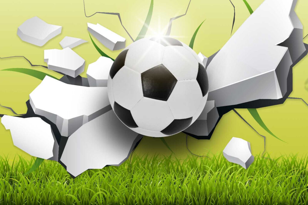Voetbal breekt door muur — volledig ontwerp