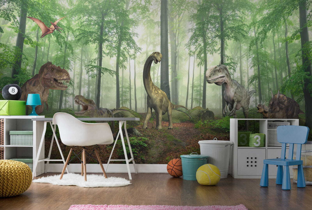 Dinosaurussen in zonnig bos — interieur 1