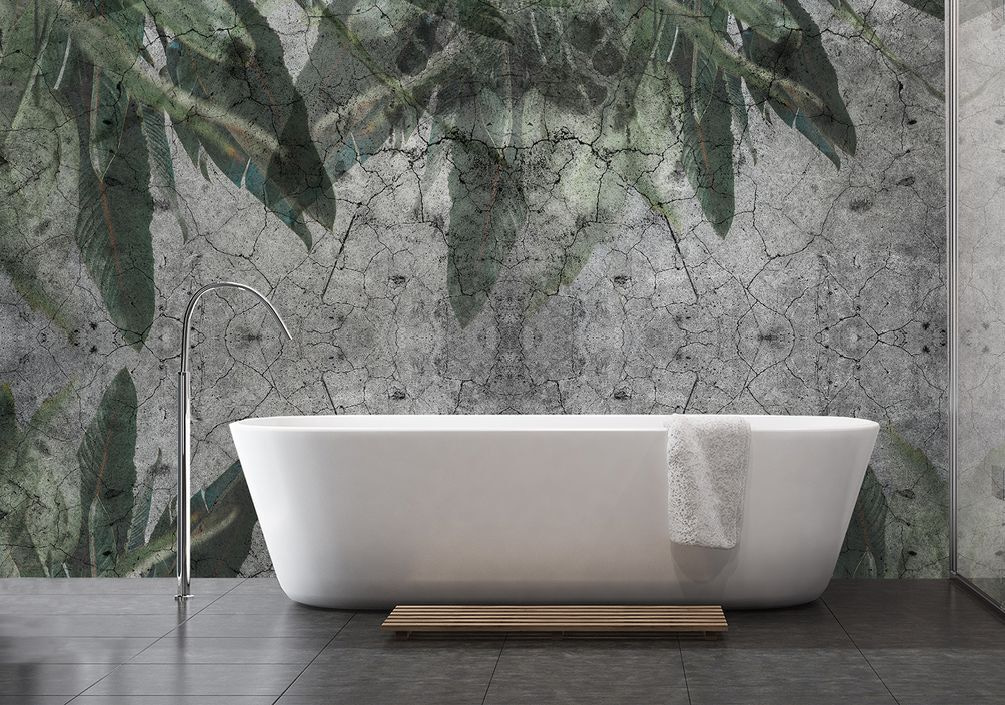 Groen blad op grijs — interieur 1