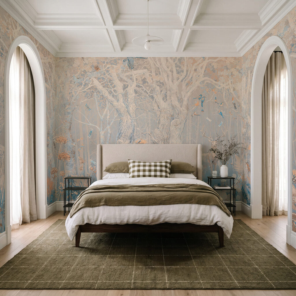 Bleke bomen boven bloemen — interieur 2