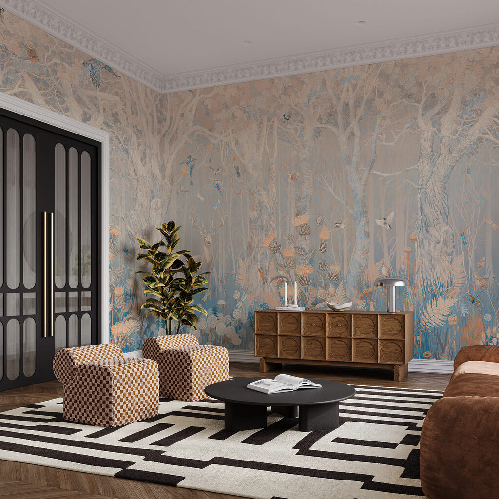 Bleke bomen boven bloemen — interieur 3