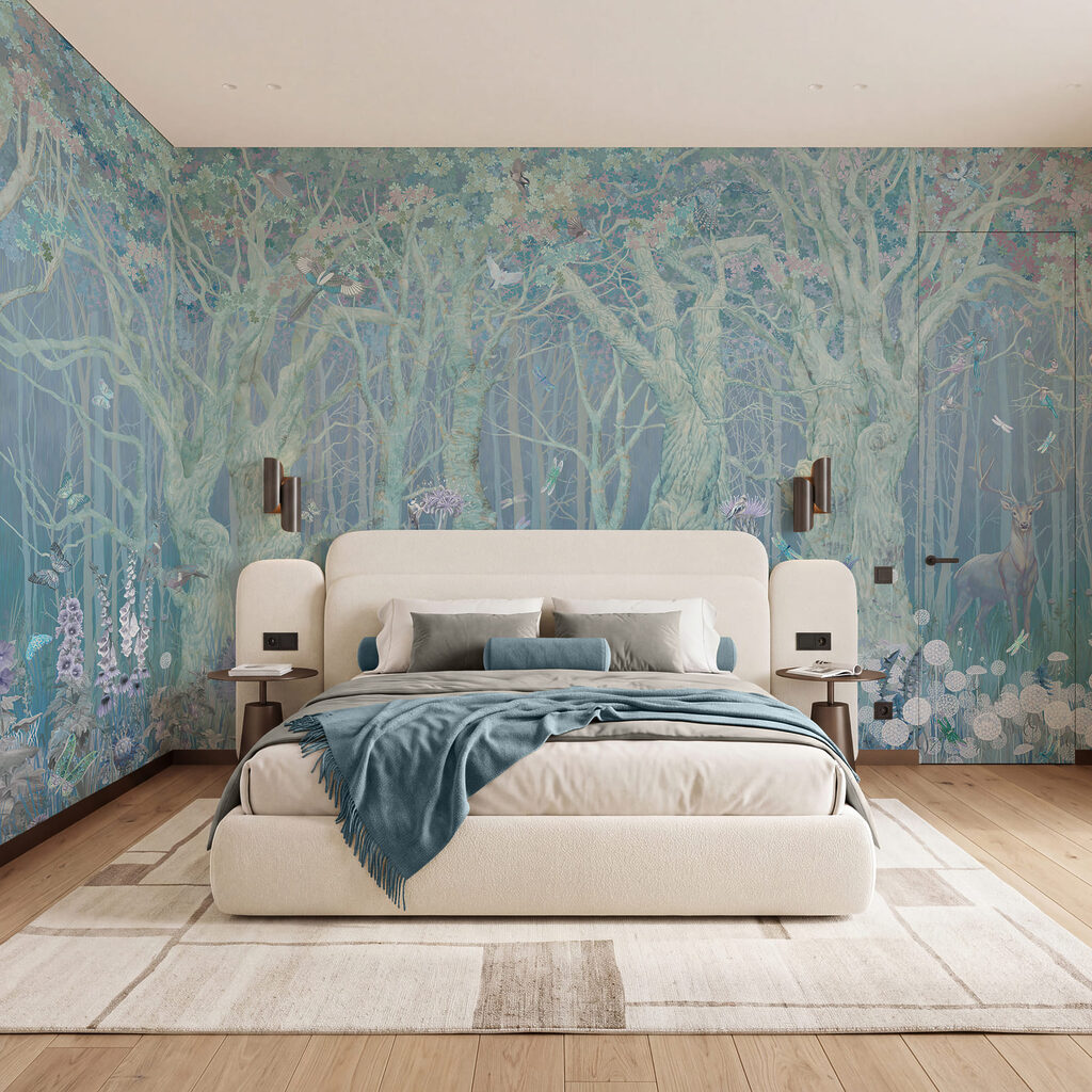 Bleke bomen boven bloemen — interieur 2