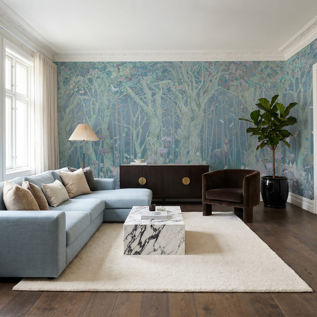 Bleke bomen boven bloemen — interieur 3