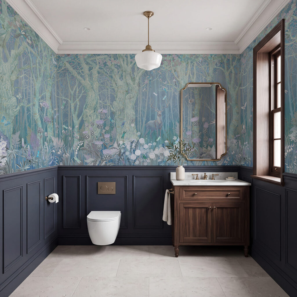 Bleke bomen boven bloemen — interieur 1