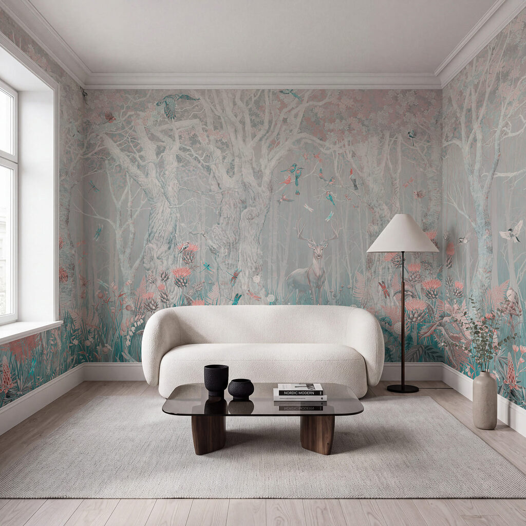 Bleke bomen boven bloemen — interieur 2