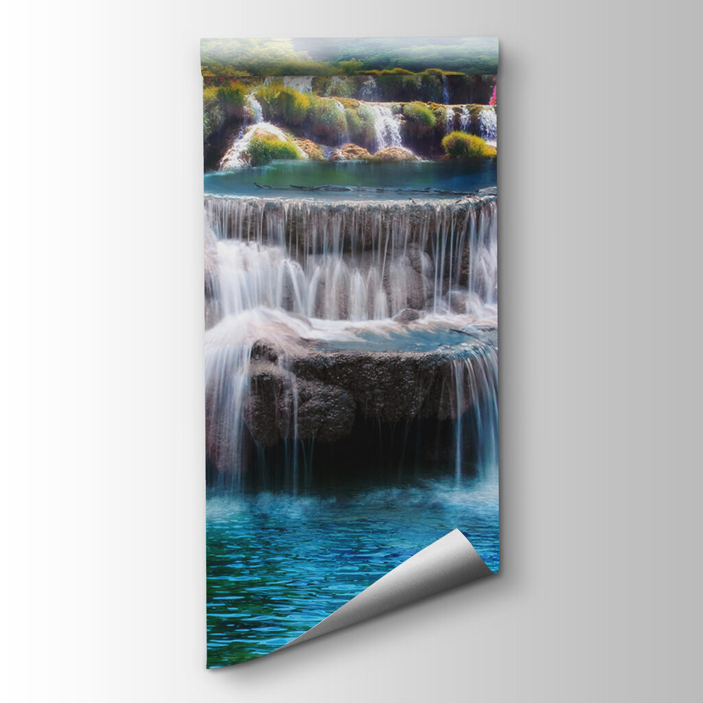Waterval tussen roze heesters — productweergave