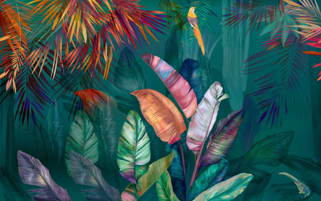 Tropisch blad in juweelkleuren — volledig ontwerp