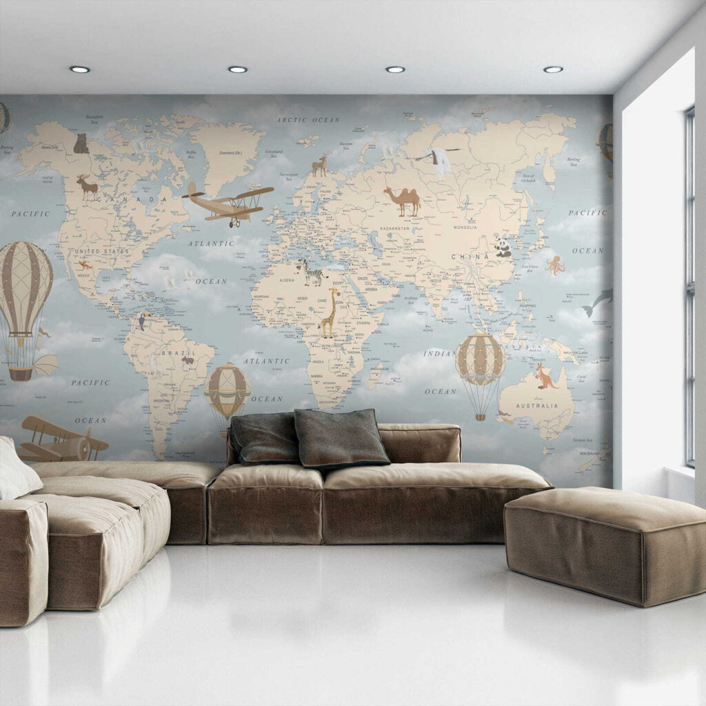 Wereldkaart met wolkenlucht — interieur 4