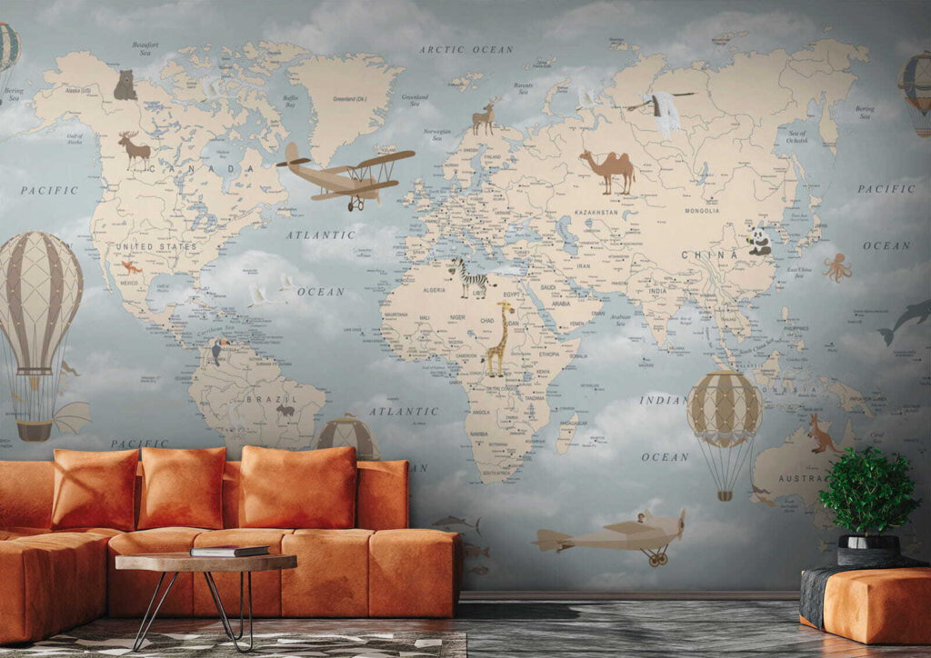 Wereldkaart met wolkenlucht — interieur 5