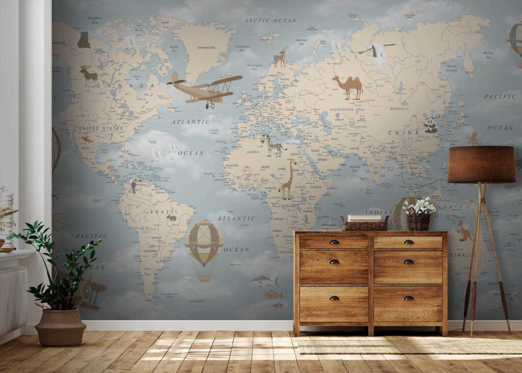 Wereldkaart met wolkenlucht — interieur 6