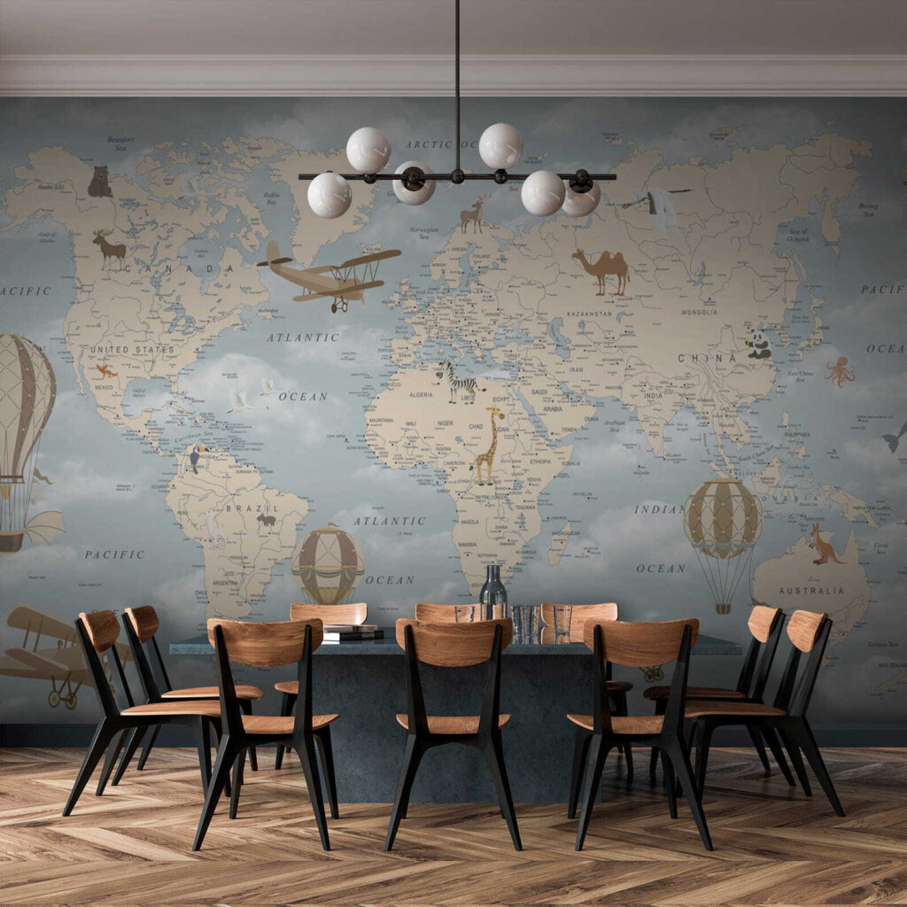 Wereldkaart met wolkenlucht — interieur 7