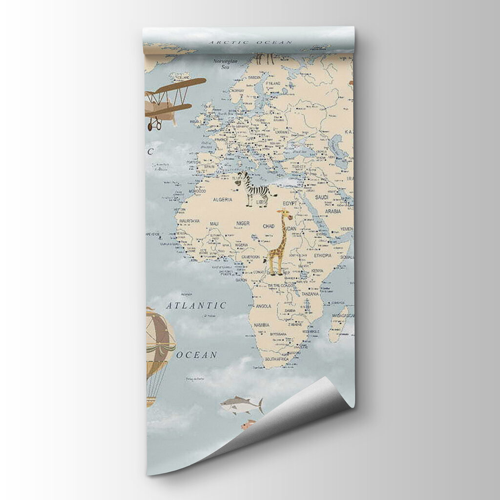 Wereldkaart met wolkenlucht — productweergave