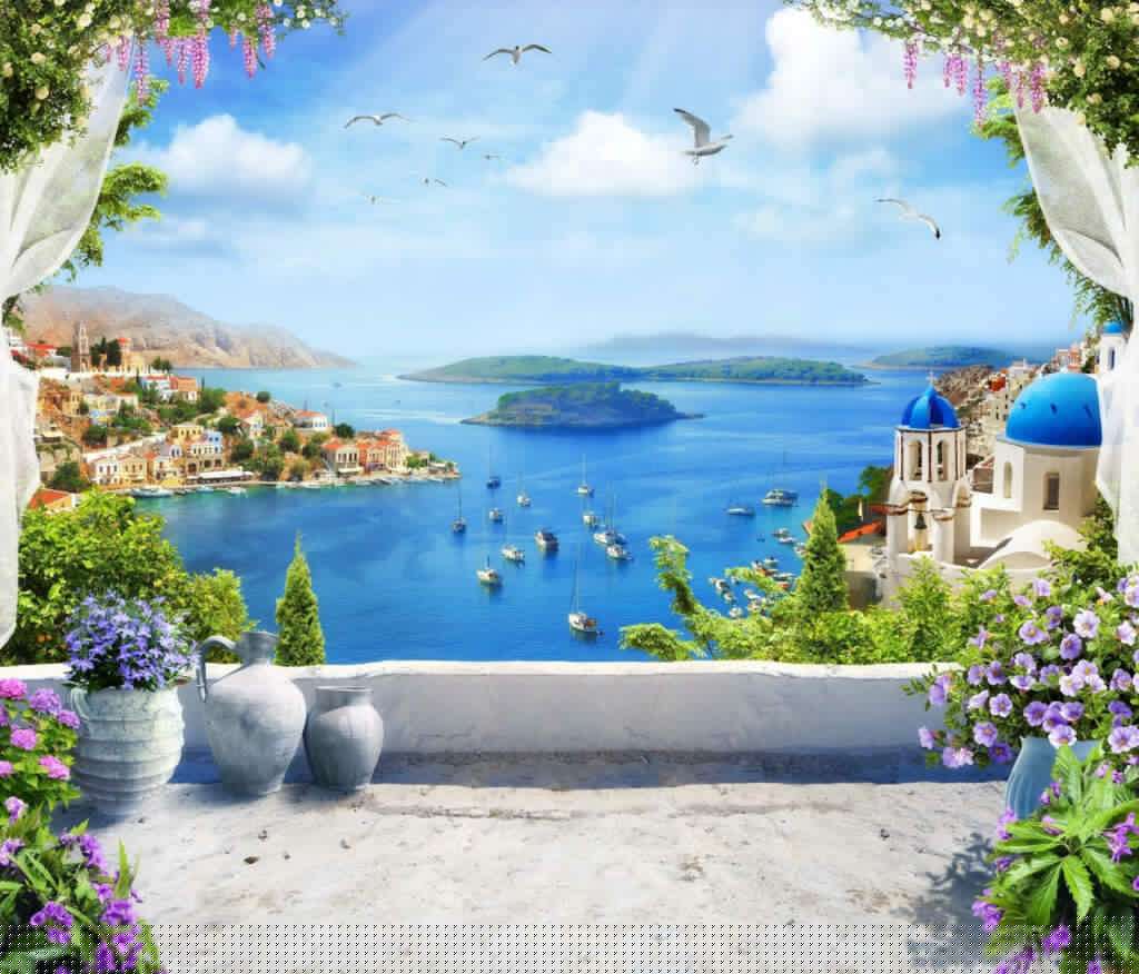 Terras boven blauw water — volledig ontwerp