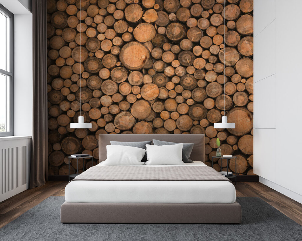 Ronde houtschijven dicht opeen — interieur 2