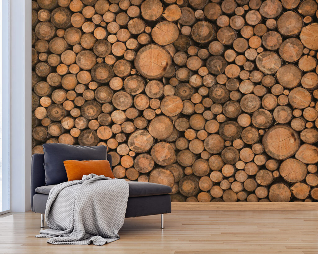 Ronde houtschijven dicht opeen — interieur 3