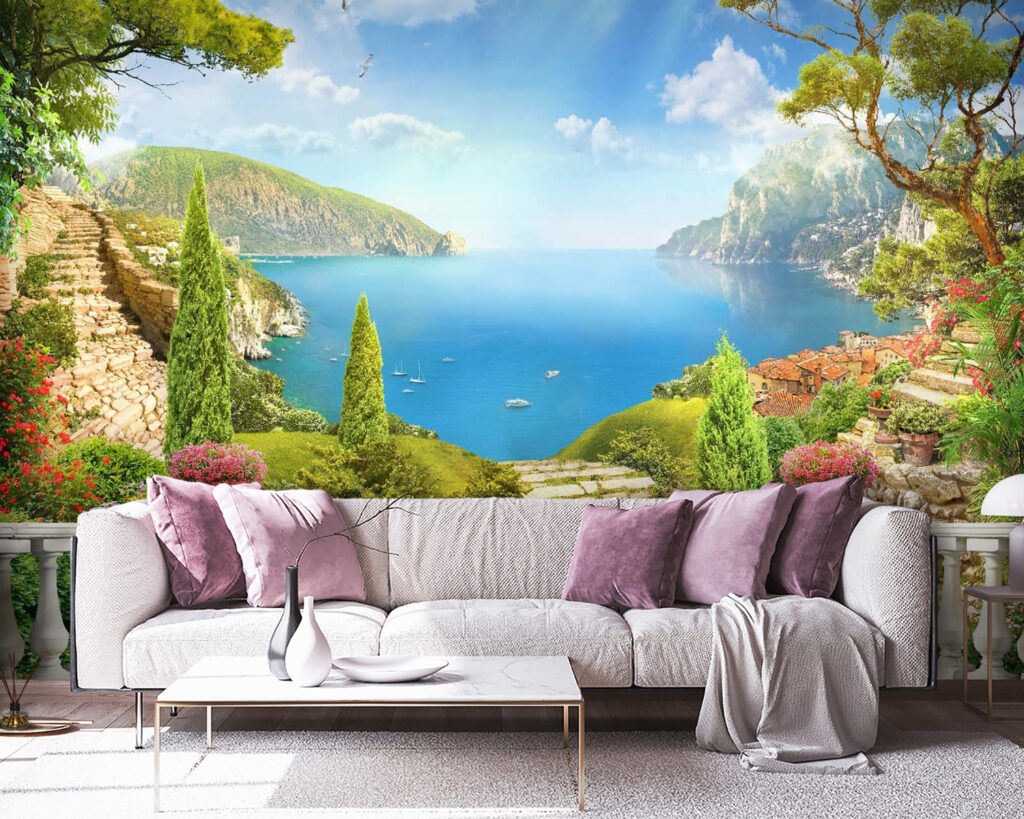 Balkon met uitzicht op een meer en bomen — interieur 3