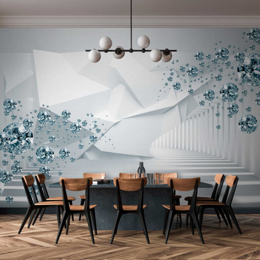 Blauwe bloemranken naast facetten — interieur 3