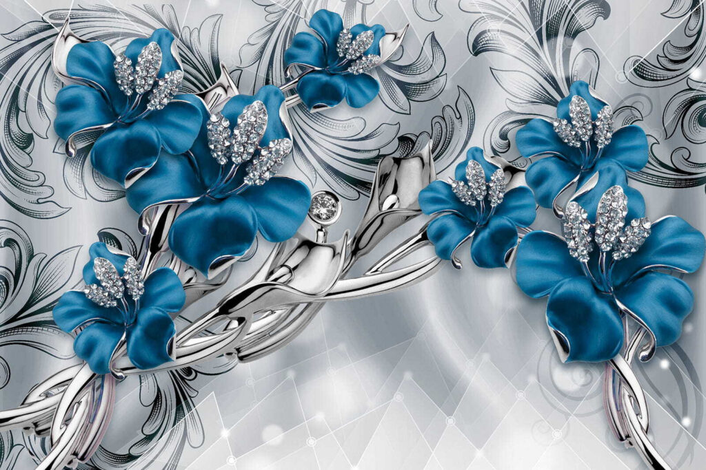 Elegante blauwe bloemen met een gedetailleerd patroon — volledig ontwerp