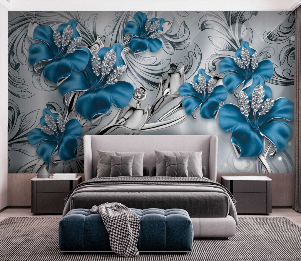 Elegante blauwe bloemen met een gedetailleerd patroon — interieur 2