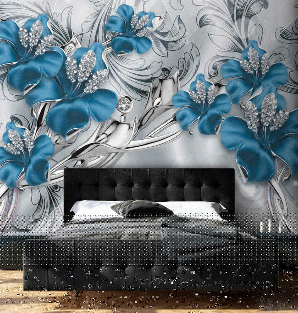 Elegante blauwe bloemen met een gedetailleerd patroon — interieur 3