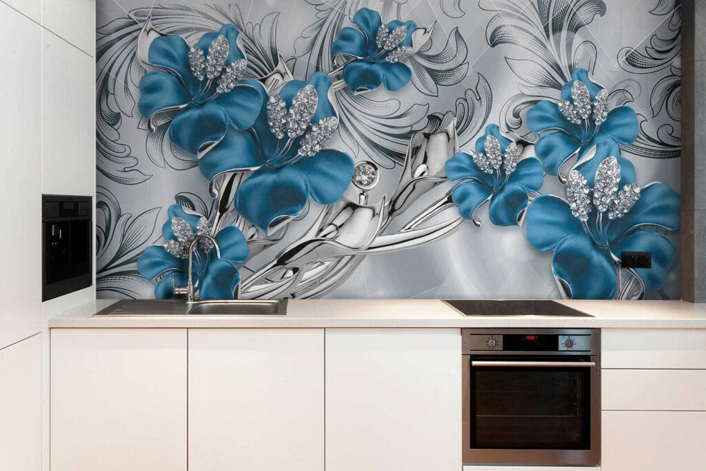 Elegante blauwe bloemen met een gedetailleerd patroon — interieur 8
