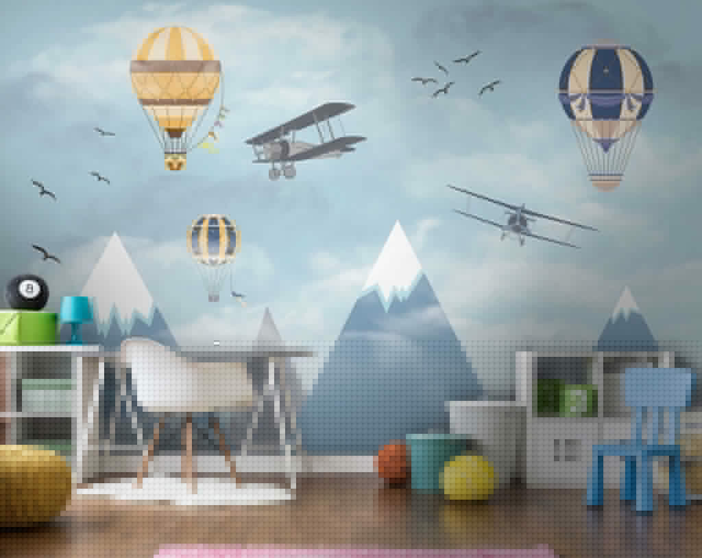 Groep vliegtuigen vliegend in de lucht — interieur 1