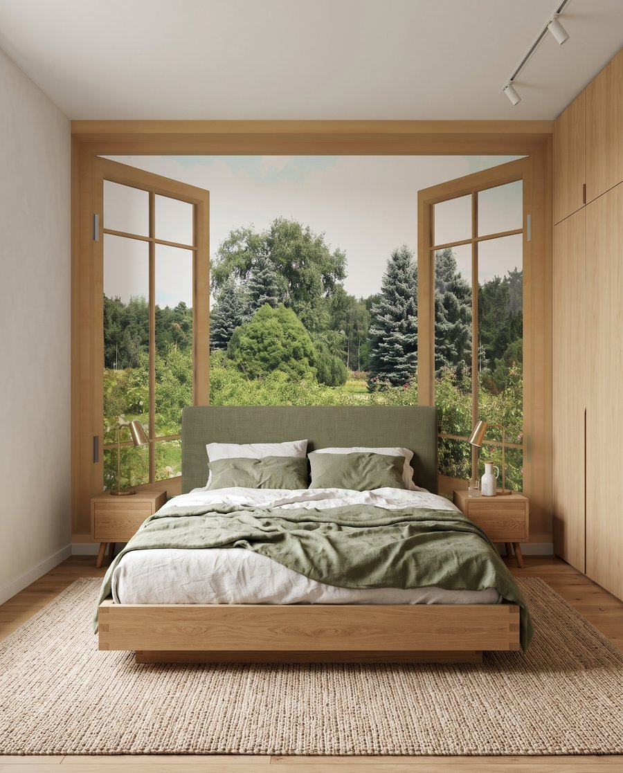 Raam op de zomertuin in een interieur