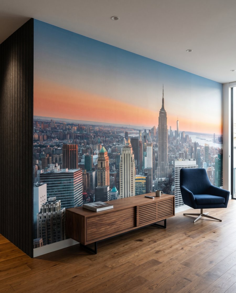 New York bij avondrood in een interieur