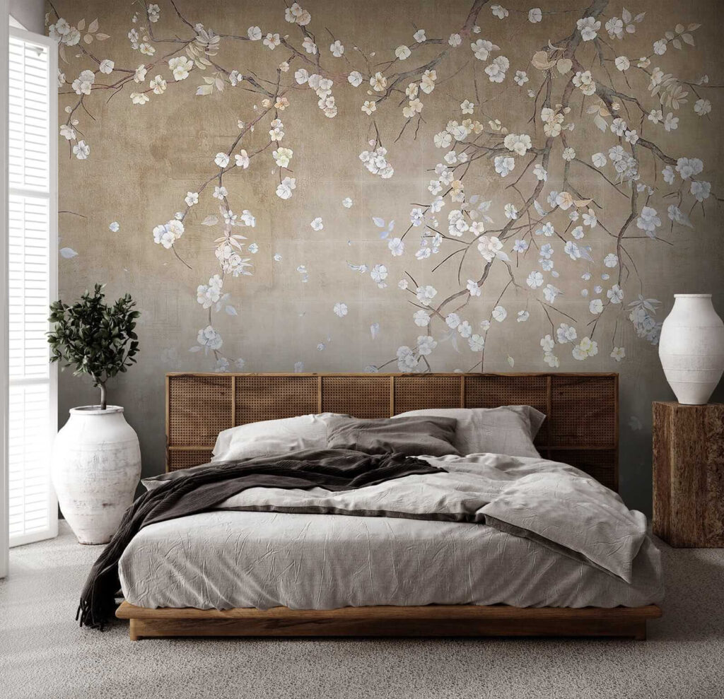Witte bloesem dwarrelt neer — interieur 2
