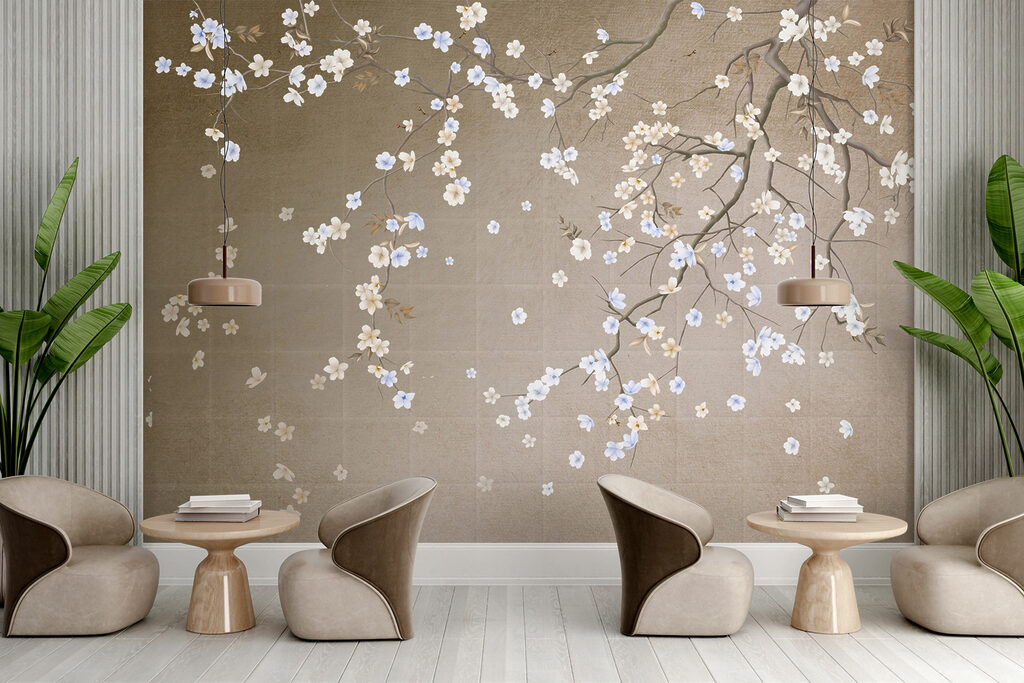 Witte bloesem dwarrelt neer — interieur 11