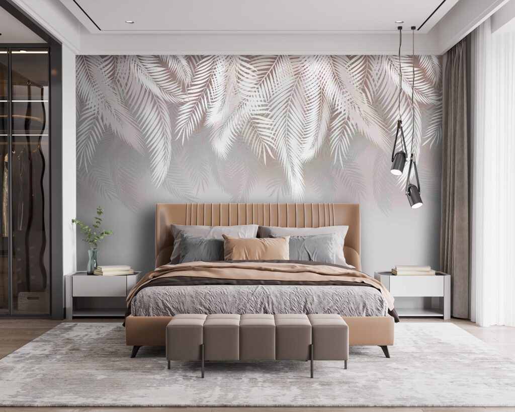 Witte bladeren op een grijze achtergrond — interieur 1