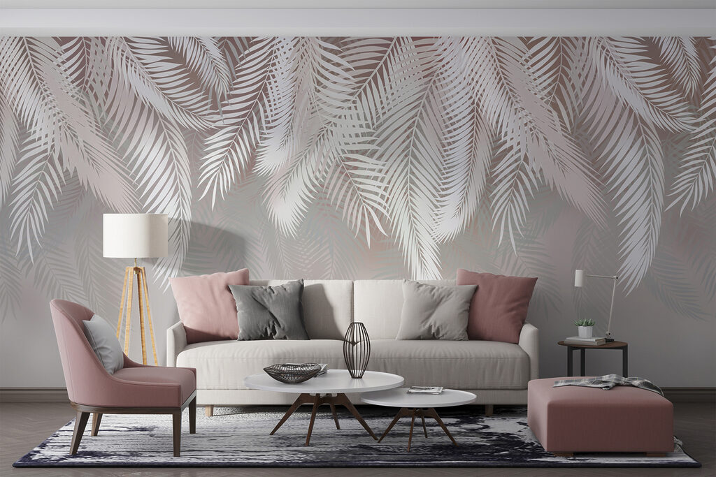 Witte bladeren op een grijze achtergrond — interieur 3
