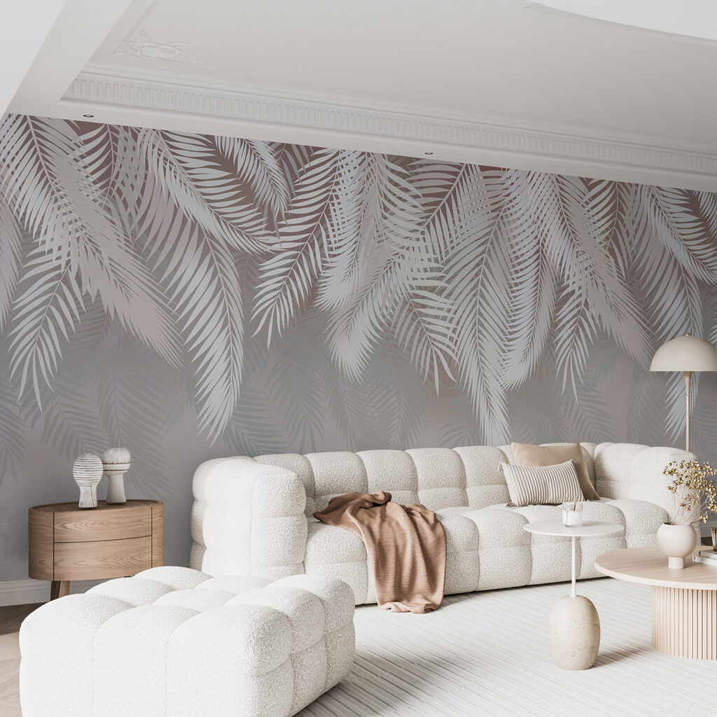 Witte bladeren op een grijze achtergrond — interieur 4