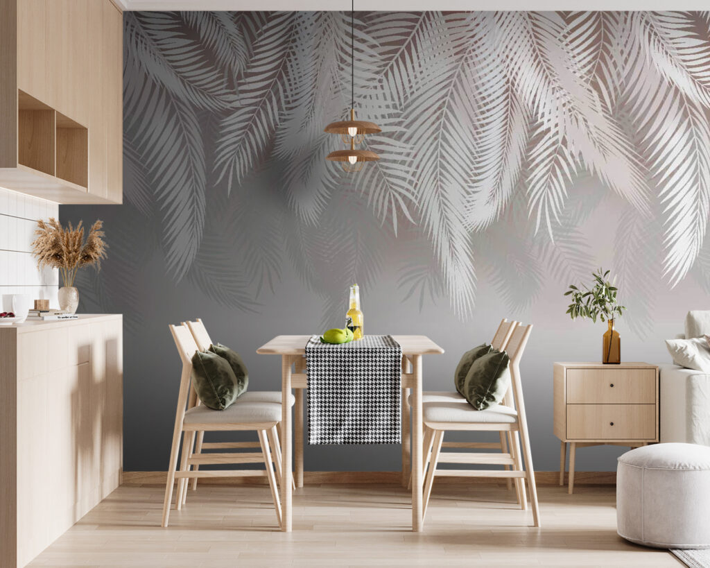 Witte bladeren op een grijze achtergrond — interieur 2