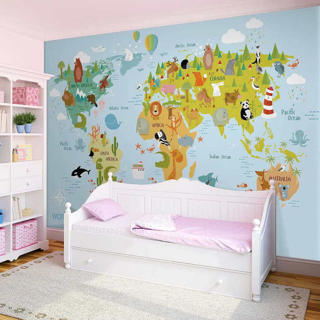 Wereldkaart met getekende dieren — interieur 9