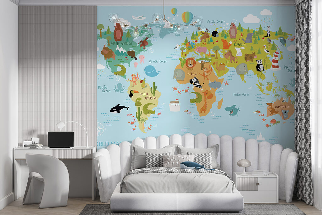 Wereldkaart met getekende dieren — interieur 10