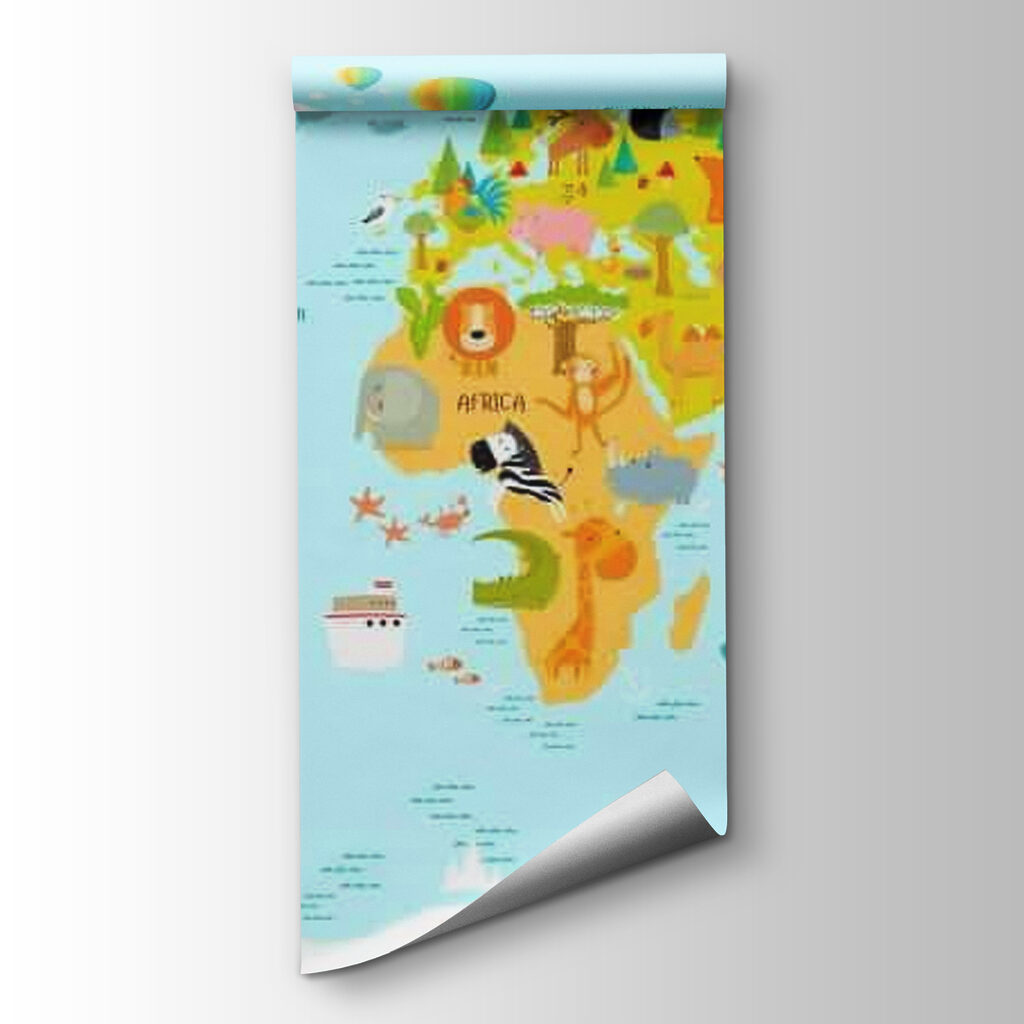 Wereldkaart met getekende dieren — productweergave