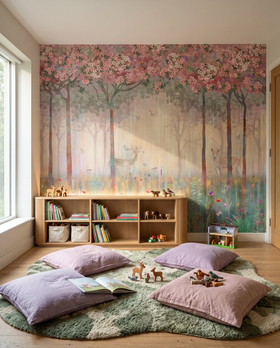 Hert in een bloesembos in een interieur