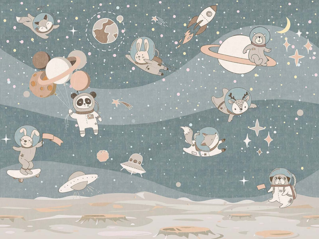 Cartoon ruimte scène met planeten en sterren — volledig ontwerp