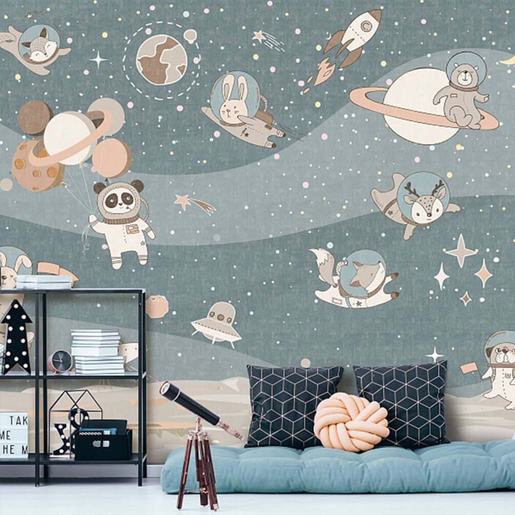 Cartoon ruimte scène met planeten en sterren — interieur 1