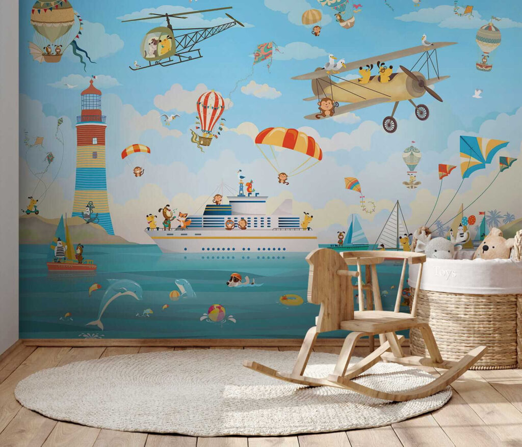 Cartoon dieren vliegen over een boot — interieur 2