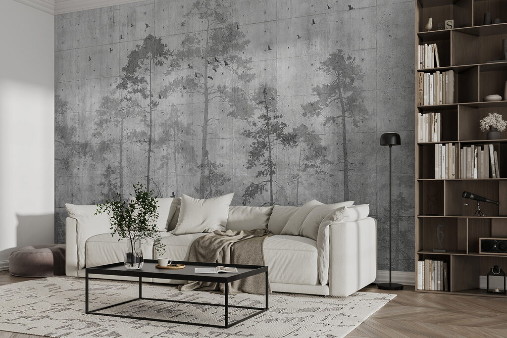 Dennen op verweerd beton — interieur 2