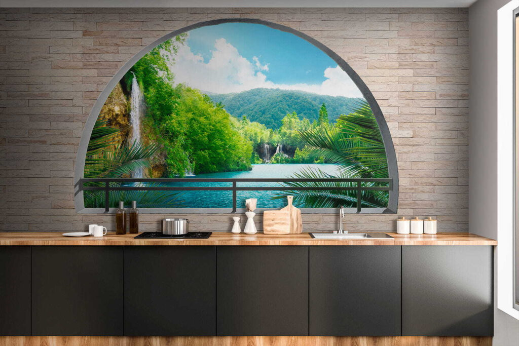Rivier achter ronde muurboog — interieur 1