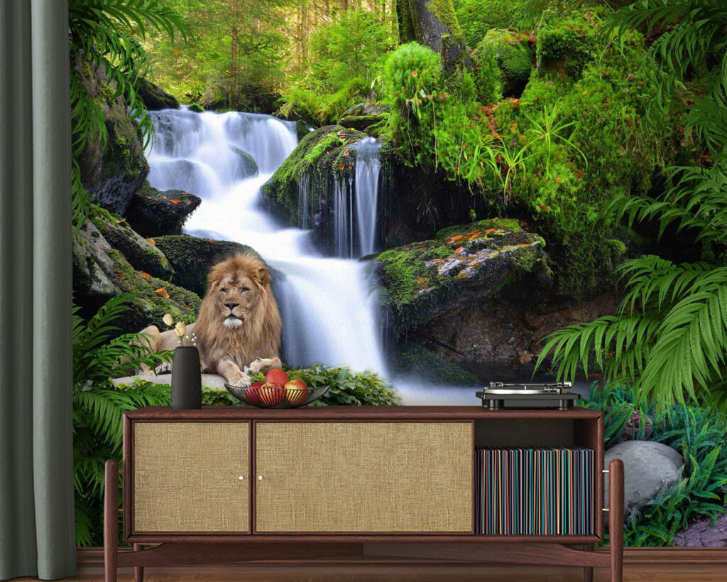 Leeuw voor een boswaterval — interieur 3