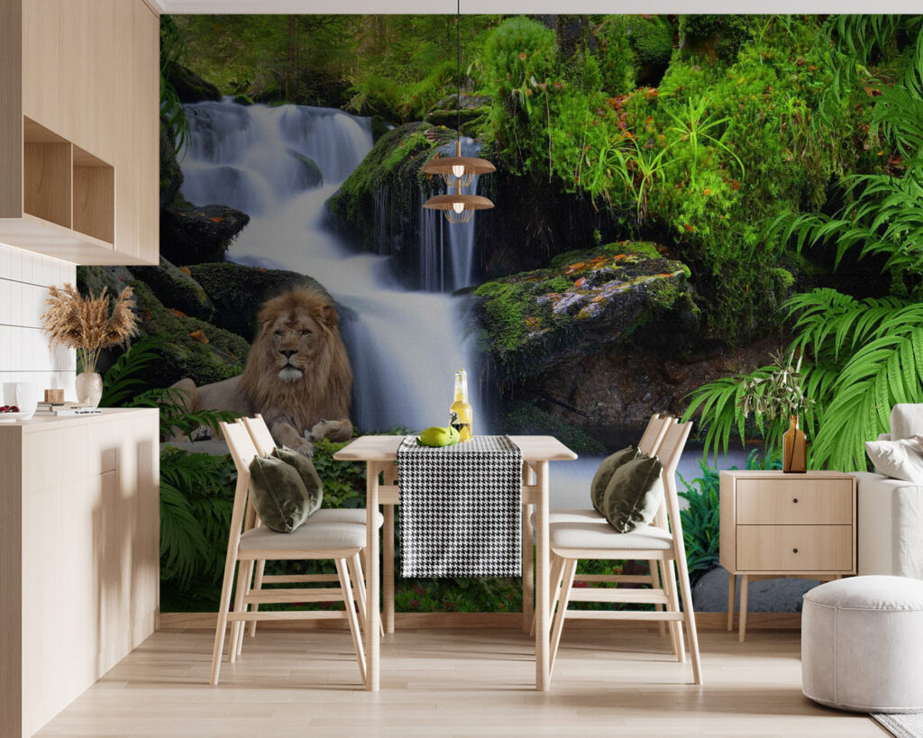 Leeuw voor een boswaterval — interieur 4