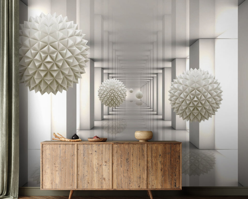 Stekelbollen langs spiegelende gang — interieur 2