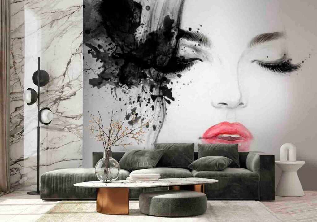 Roze lippen naast inktbloem — interieur 2